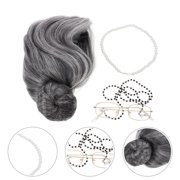 OULII Durable Grandma Costume Set with Realistic Wig Glasses for and Cosplay Multi Color 100 Days of School Size
