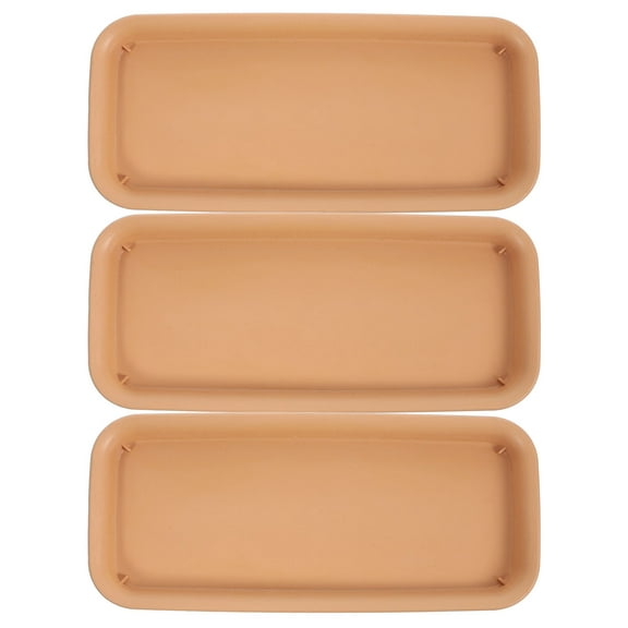 OULII Durable Light Brown Rectangular Plastic Plant Tray for Pots 3Pcs Ideal for Indoor and Outdoor Use