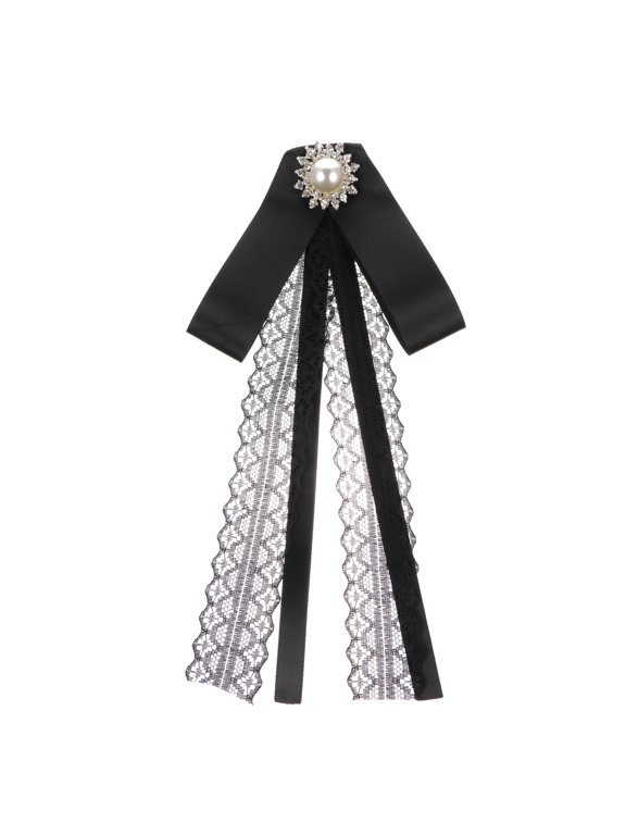 Black Brooch Bow Tie with Pin Elegant Ribbon Clothes Accessory for Decoration