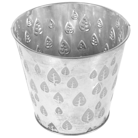 FENGGUIQU Creative Metal Flower Bucket in Grey with Carved Leaf Pattern for Versatile Planting