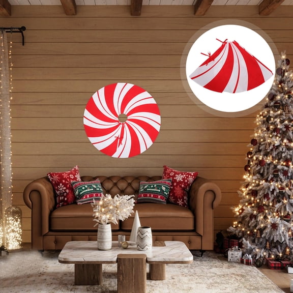 OULII Large Red Christmas Tree Skirt with Swirl Peppermint Pattern for Holiday Xmas Decor and Festive Home Decoration