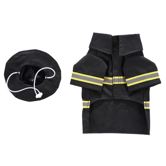 OULII Black Firefighter Pet Clothing, Dog and Cat Outfit, Cosplay Party Apparel, Super Comfortable
