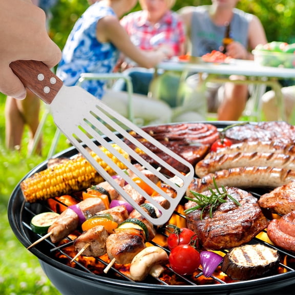 OULII Stainless Steel Slotted Fish ula with Wooden Handle for Kitchen Cooking and Frying