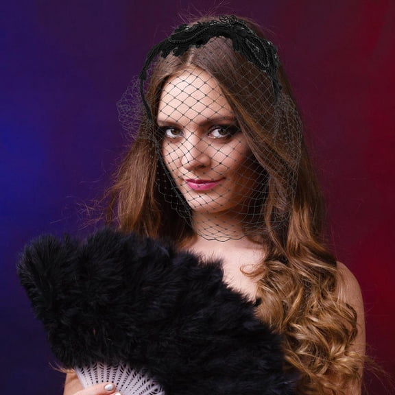 OULII Veil Headband Elegant Black Rhinestone Bridal Tea Party Accessory