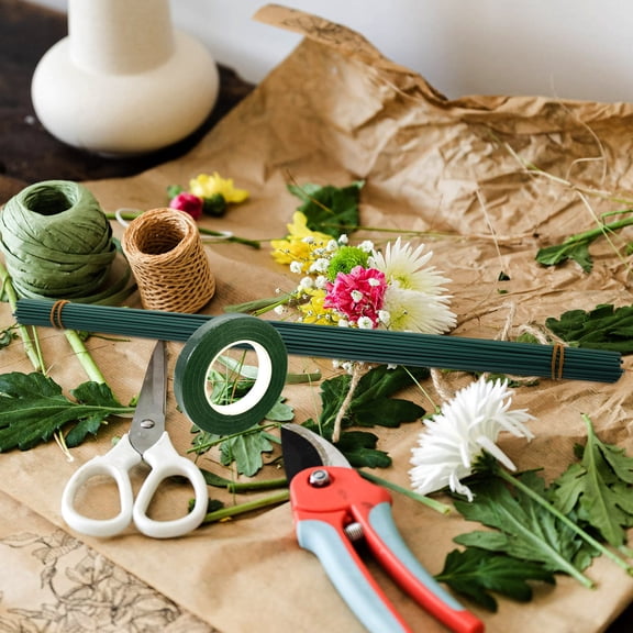 OULII Floral Wire Stem for Wedding with Green Metal and Paper Floral Arrangement Kit 1 Set