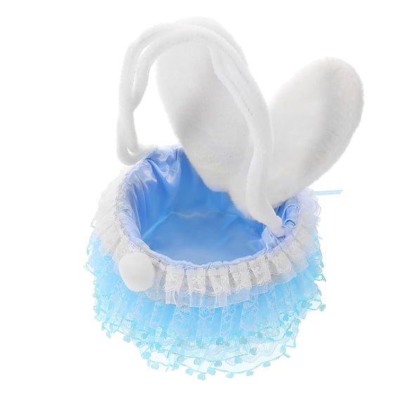 OULII Easter Rabbit Basket, Sky-Blue, Fluffy Plastic, Cute Bunny, Ideal for Party Use