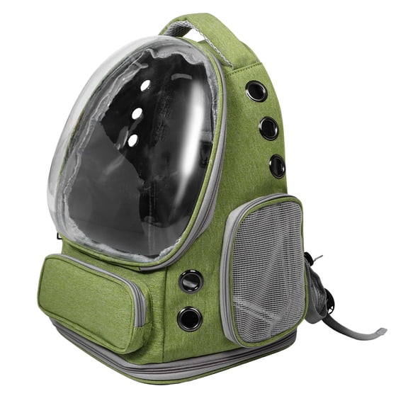 OULII Transparent Green Cat Travel Backpack Carrier, Breathable Foldable Pet Shoulder Bag for Outdoor Adventures
