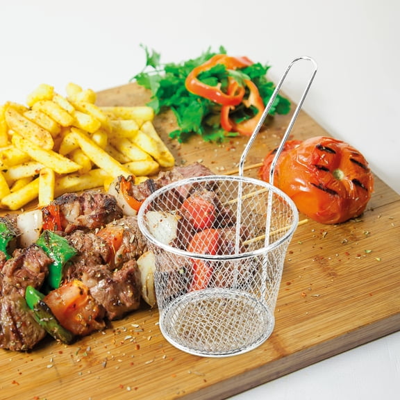 OULII Deep Fryer Basket with Long Handle Stainless Steel Mesh Fry Basket for Home and Restaurant Use