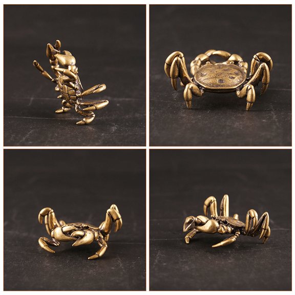 OULII Golden Brass Crab Figurine Decorative Home Decor for Living Room Shelf and Table