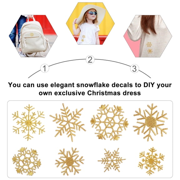 OULII Golden Snowflake Embroidery Patches for Clothes, Christmas Decorative Appliques, 8Pcs