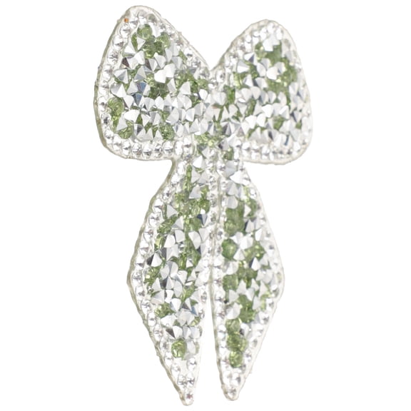 OULII Green Bowknot Sew- Applique Patch with Rhinestones for Clothing, Bags, Hats, and Accessories Decoration
