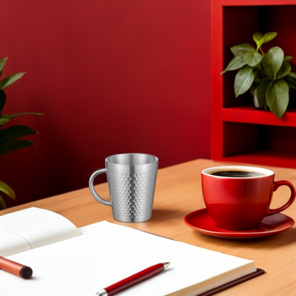 OULII Hammered Stainless Steel Coffee Cup Double Walled Thermal Mug with Handle
