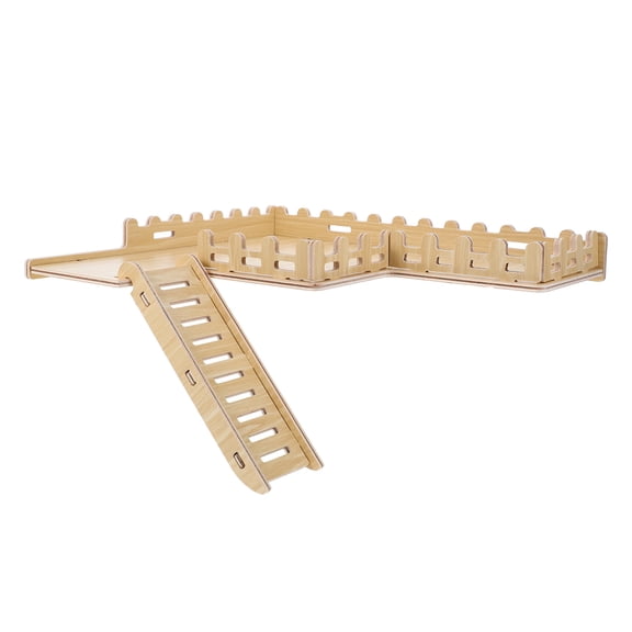 OULII Hamster Cage Wooden Platform with Ladder and Fence for Dwarf Hamsters Gerbils Mice Cage Accessory Activity Playground Habitat Decor