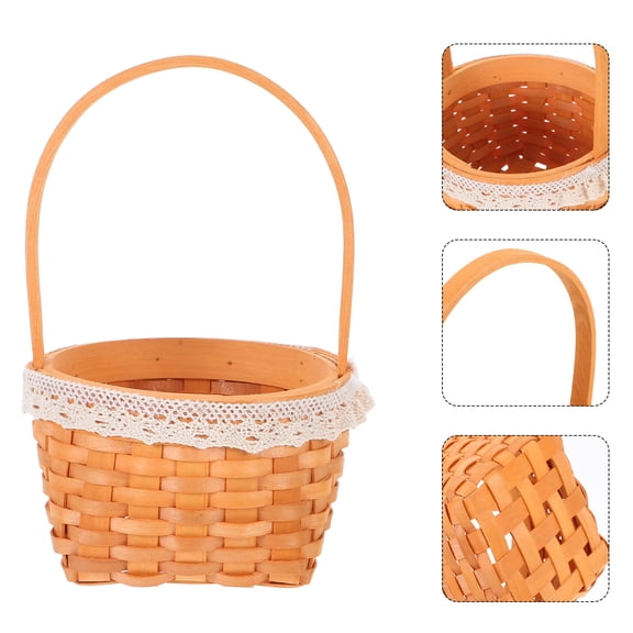 OULII Handcrafted Brown Woven Wooden Basket for Flower Arrangements and Home Storage