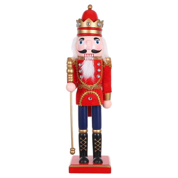 OULII Handcrafted Red Wooden Nutcracker for Holiday Tabletop Mantel Decoration