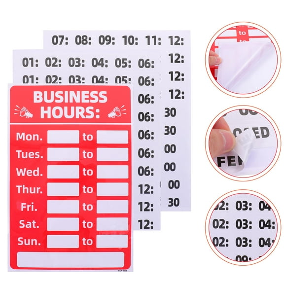 OULII 2Pcs Writable Red PVC Business Hours Stickers Strong Adhesive Open Closed Store Signs