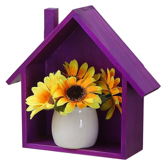OULII Wooden House Shaped Wall Shelf Floating Rustic Shelf for Home Decor
