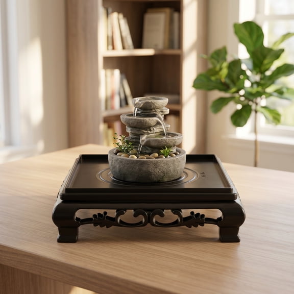 OULII Indoor Desktop Fountain Stand Black for Tabletop Water Feature with Improved Water Flow