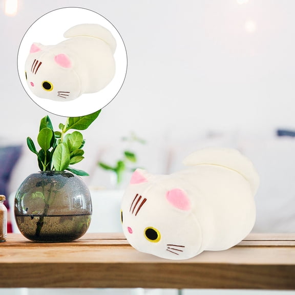 OULII 1Pc White Plush Cat Bolster Pillow Soft Cotton Decorative Throw Pillow for Any Room