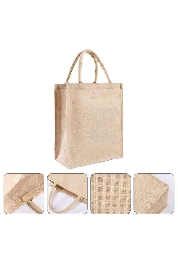 Reusable Khaki Burlap Tote Bag Lightweight Handheld Jute Storage Pouch for Daily Use