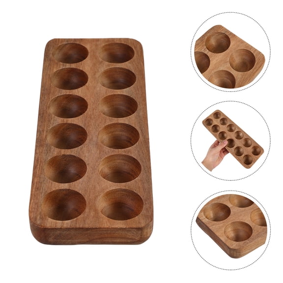 OULII Wooden Egg Platter Brown Kitchen Storage Tray for Countertop and Refrigerator