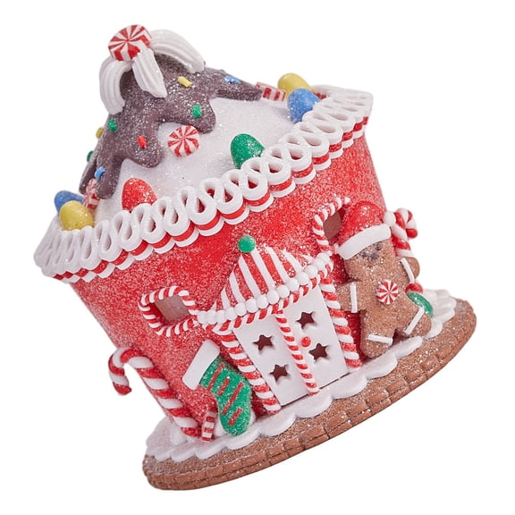 OULII LED Lighted Resin Gingerbread Castle Christmas Figurine Multi Color Decor