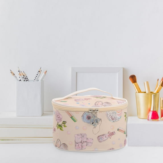 OULII Beige Makeup Organizer Cosmetic Storage Box for Toiletries and Beauty Essentials