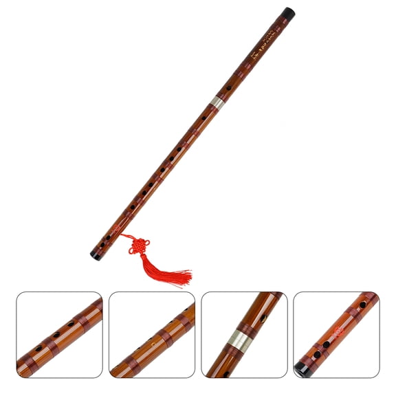 OULII Light Brown Bamboo Flute Traditional Chinese Instrument for Playing with Melodious Tone