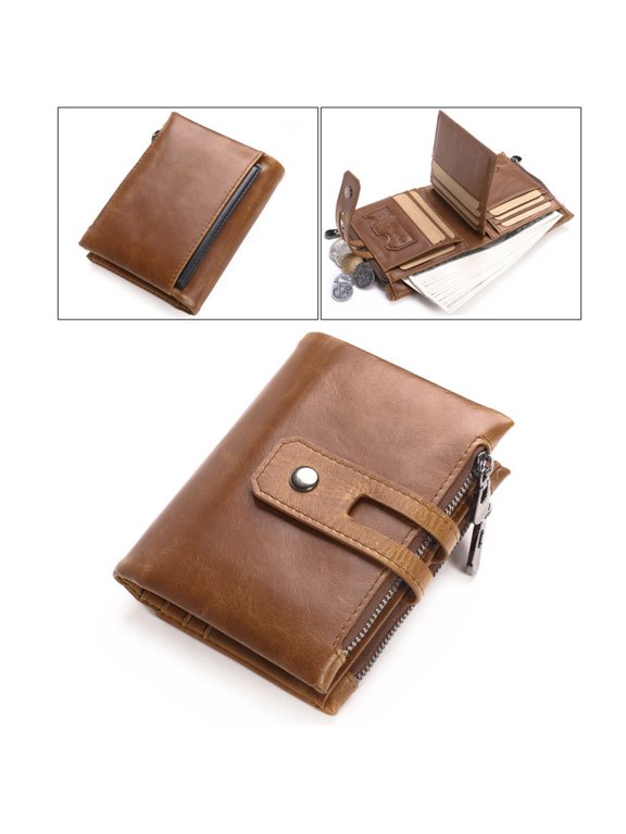 Light Brown Wallet Pocket with Double Zipper and Snap Fastener for Daily Use