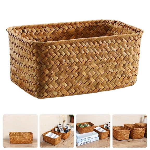OULII Hand Woven Seagrass Storage Basket Desktop Organizer for Chargers and Cosmetics