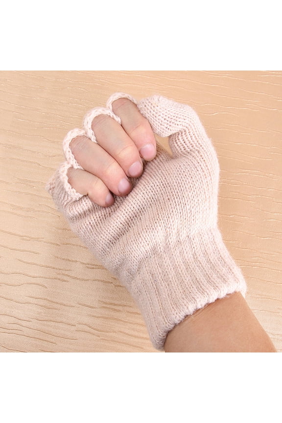 Lightweight Beige Fingerless Gloves with Mitten Cap for Comfortable Winter Wear