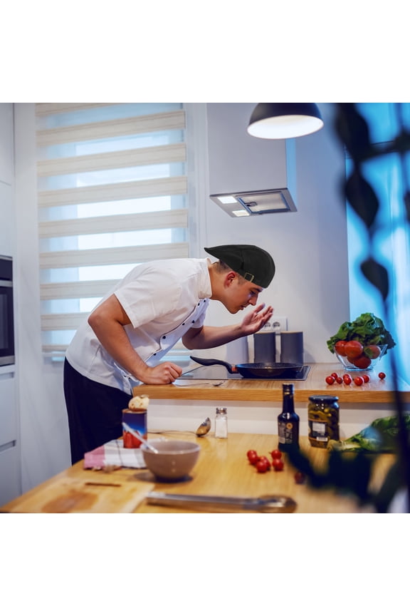 Lightweight Black Chef Beret Hat with Elastic Fit for Kitchen Restaurant Staff and Catering