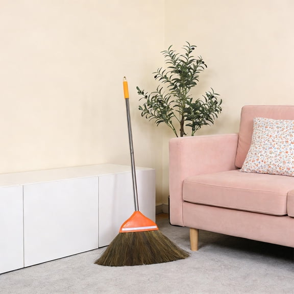OULII Lightweight Handheld Straw Broom with Long Handle for Indoor Outdoor Use