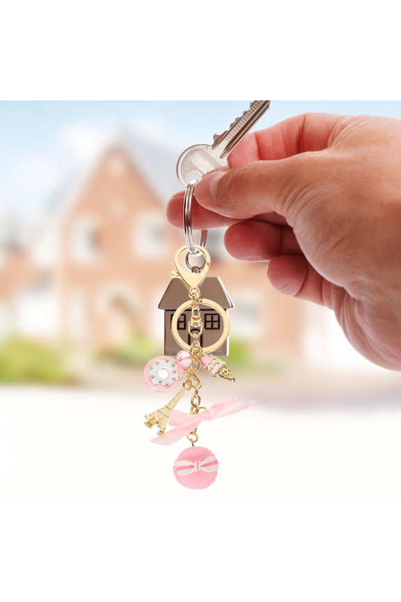 Lovely Pink Cake Keychain for Backpack Hanging Pendant Durable Metal Design