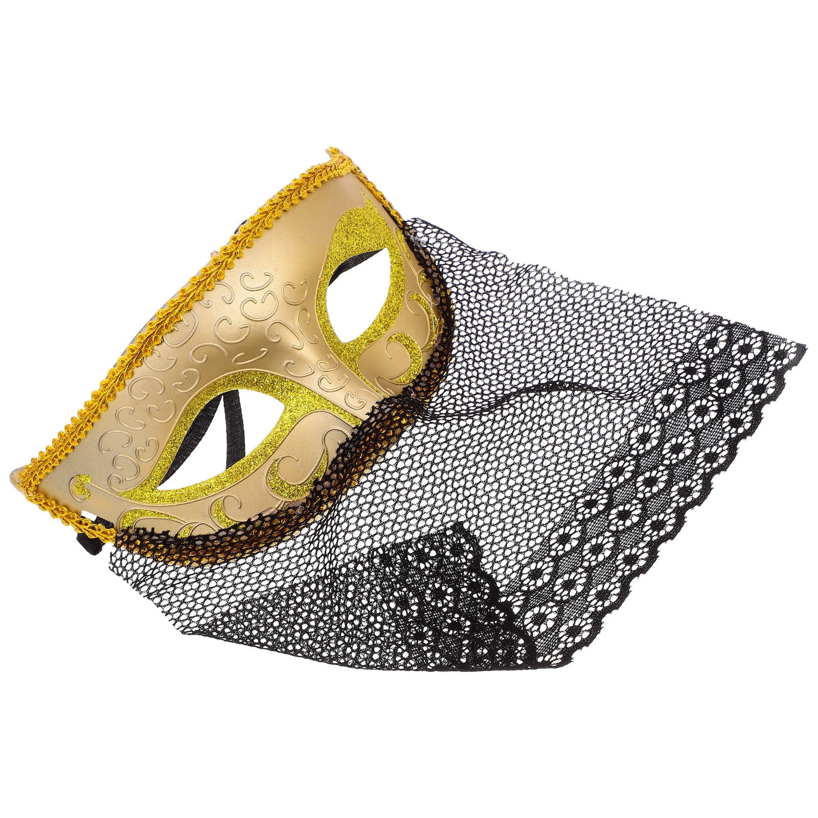 Golden Mask Project OULII Golden PVC Masquerade Mask with Lace Veil for Stage Performances ...