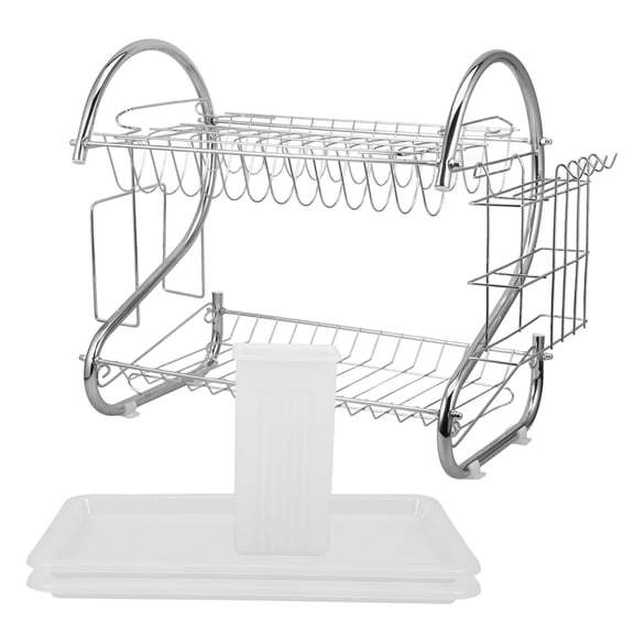 OULII Double Layer Stainless Steel Dish Drying Rack and Storage Stand for Kitchen Countertop Organization