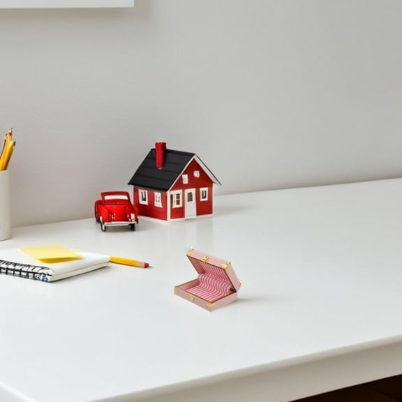 OULII Micro Landscape Decoration Mini Suitcase For Dolls Wood Pink 1Pcs For Indoor Display