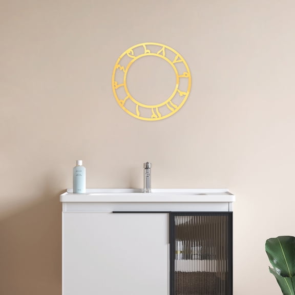 OULII Modern Golden Round Mirror Clock Face Decal Peel and Stick Acrylic Wall Decoration