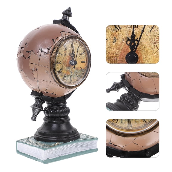OULII Retro Resin Globe Clock Antique Green Table Decor for Home Office Coffee Shop