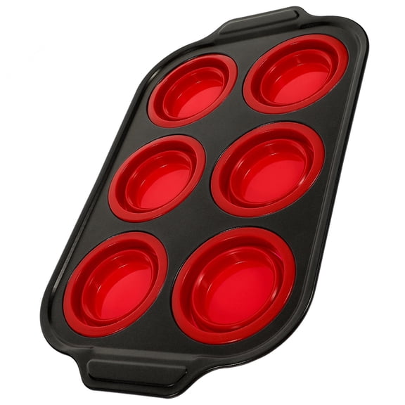 OULII 6 Cup Silicone Muffin Pan Red Non Stick Kitchen Bakeware for Muffin Cakes