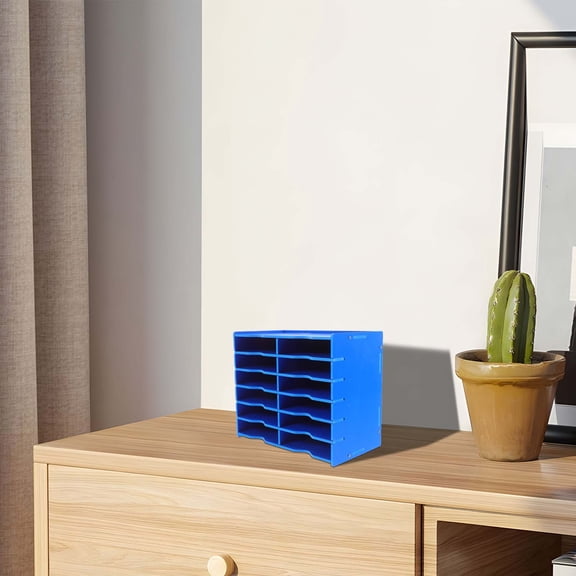 OULII Blue Plastic Office Desk Organizer for Phones Remote Controls and Supplies