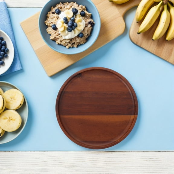 OULII Natural Wood Round Serving Platter - Ideal for Snacks, Cakes, Breakfast, and Home Entertaining