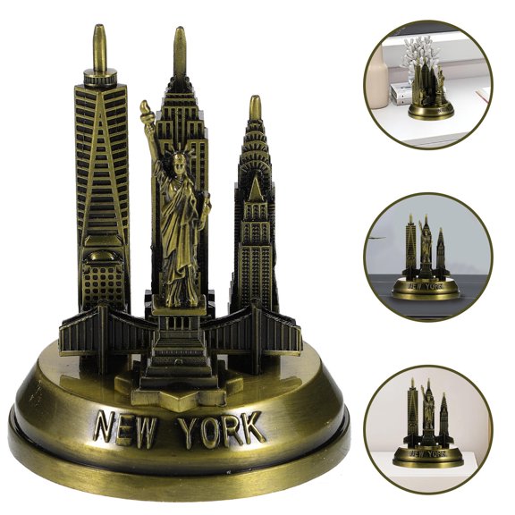 OULII Vintage Decor New York Building Statue Metal Olive Green 1Pcs for Office Decoration