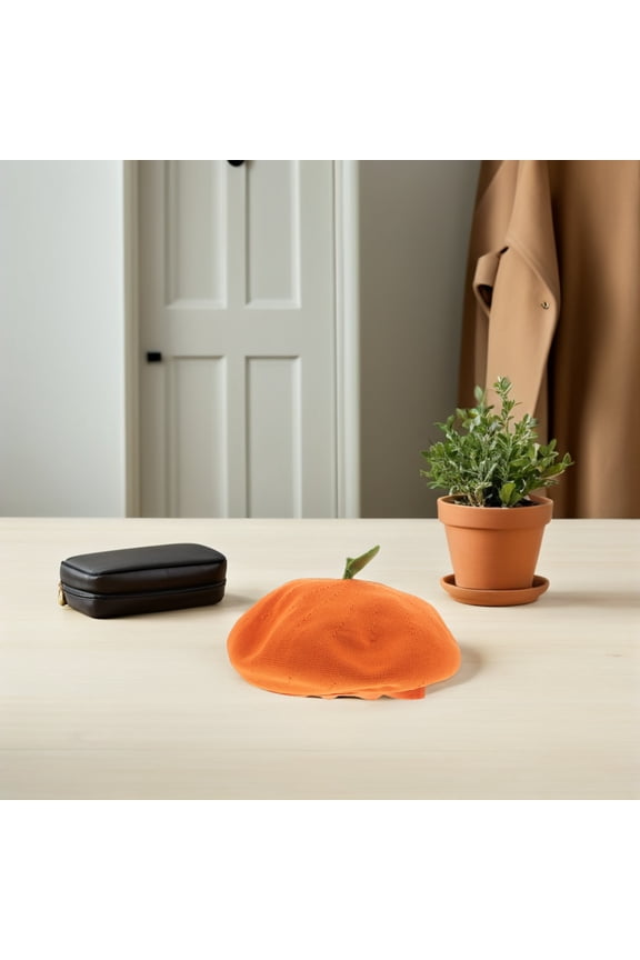 Fruit Beret Hat Made of Polyester for Women Orange 1Set