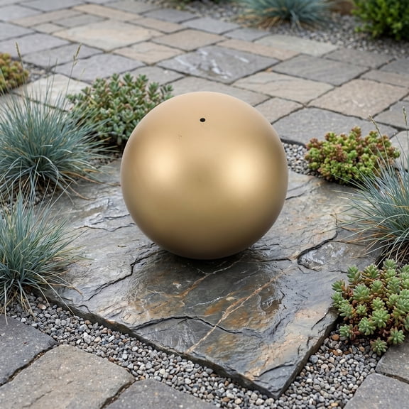 OULII Reflective Golden Metal Garden Sphere for Durable Outdoor Decoration