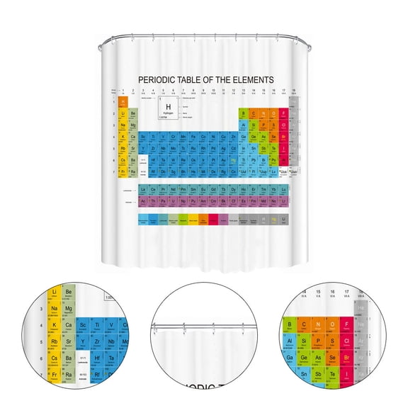 OULII Periodic Table Shower Curtain Waterproof Multi Color Bathroom Curtain and Opaque for Bath and Shower