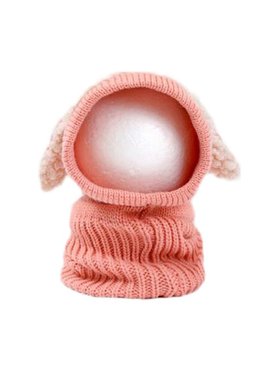 Childrens Dog Design Winter Hat Scarf Earflap Pink Soft Stretchy Knitted Woolen Coif