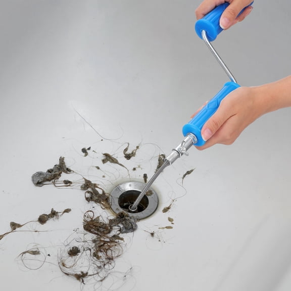 OULII Pipeline Dredging Tool Plated Silver Steel Wire Flexible Drain Auger for Kitchen and Shower Unclogging