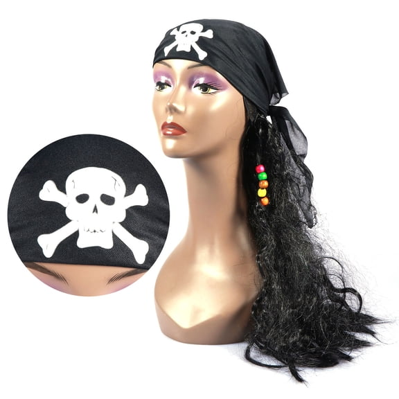 OULII Pirate Masquerade Wig, Black Costume Party Accessory, Dress Up Prop, 1 Set for Adults and Teens