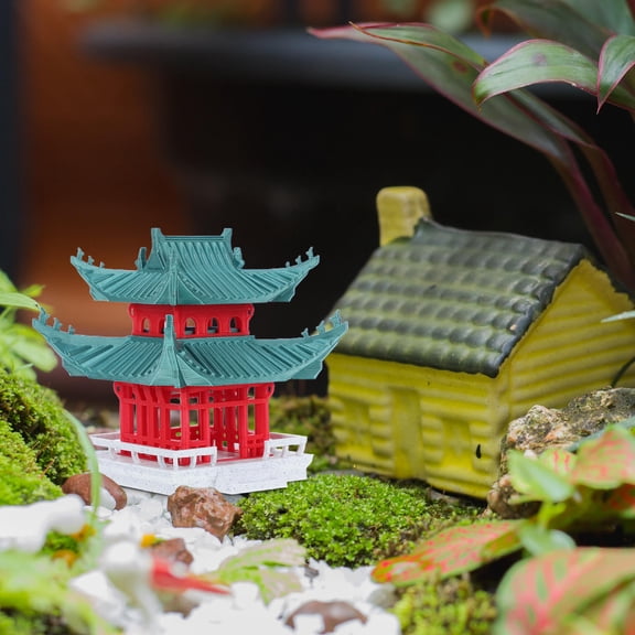 OULII Mini Pavilion Statue Pavilion Figurines Red PLA 1Pcs for Decorative Item